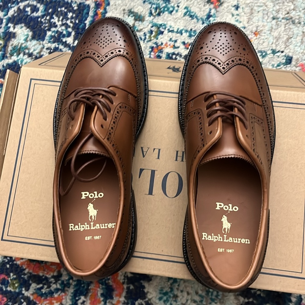 Polo Ralph Lauren Men’s Chestnut Brown Wingtip Oxfords Asher Wingtip Size 7 - Picture 3 of 7